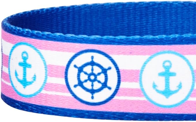 Blueberry Pet Essentials 8 Patterns Personalized Dog Collar, Nautical Navy Sailor, Medium, Adjustable Customized ID Collars for Medium Dogs Embroidered with Pet Name & Phone Number
