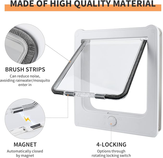 NAMSAN Cat Door Interior Door, White, Flap Opening 7.1" x 7.3", 4 Way Locking Cat Door for Exterior Door, Weatherproof Pet Door for Kitten Small Dogs, Cat Flap Doors for Wooden/Metal Door, Window