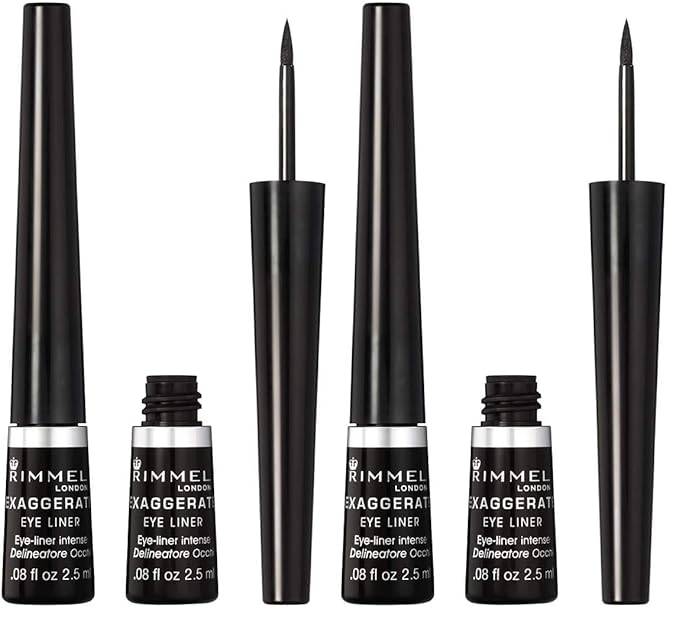 Rimmel London Scandaleyes Exaggerate Liquid Eyeliner, Intense Color, Long-Wearing, Waterproof, 001, Black, 0.08oz (Pack of 2)