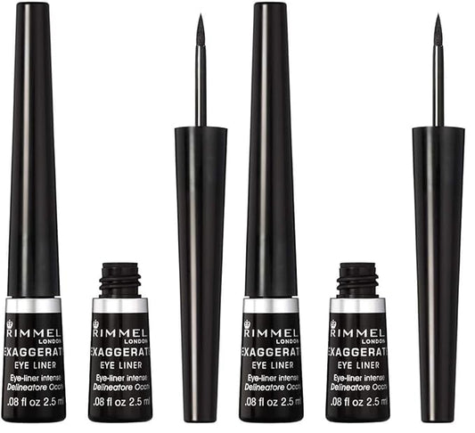 Rimmel London Scandaleyes Exaggerate Liquid Eyeliner, Intense Color, Long-Wearing, Waterproof, 001, Black, 0.08oz (Pack of 2)