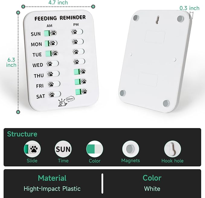YAUYIK Dog Feeding Reminder, Puppy Feeding Schedule Chart, AM/PM Daily Indication Chart Feed/Walk Your Pets, Helps You to Track Pet Feeding & Walking (White)