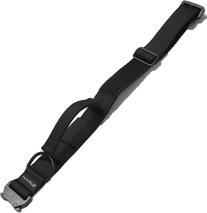Heavy-Duty Tactical Dog Collar with Control Handle and Metal Hardware – Adjustable K9 Gear with Patch Panel & Airtag Holder (Black)