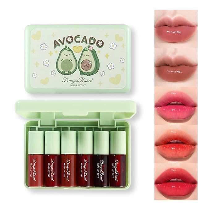 Eakroo 6 Colors Lip Tint Stain Set, Korean Lip Tint Mini Liquid Lipstick for Women, Lip gloss for Girls, Cute Stuff, Blush for Cheeks, Long Lasting, Non-Stick Cup, High Pigment