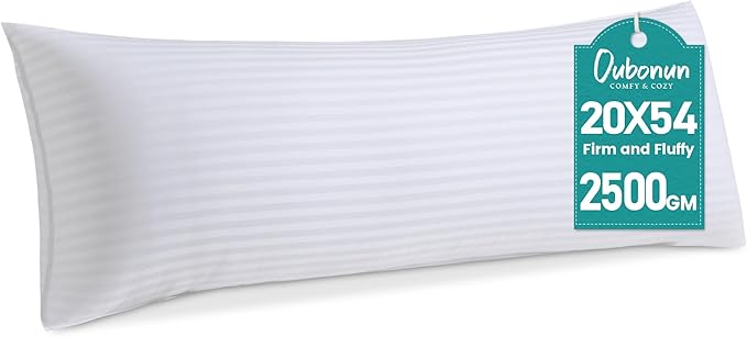 Oubonun Premium Striped Body Pillow | Breathable Cooling Cotton Cover, Soft and Fluffy 3D Down Alternative Microfiber Filled, Long Bed Pillow for Side Sleepers
