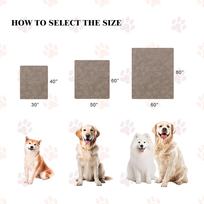 Dog Blankets for Large Dogs - Waterproof Cat Blanket Washable - Sherpa Fleece Puppy Blanket, Soft Plush Reversible Throw Protector for Bed Couch Car Sofa, 60"X80", Taupe