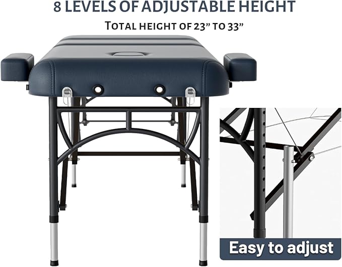 Professional Massage Table Portable 3 Fold Premium Memory Foam Aluminium Leg Hold Up to 1100LBS 8 Heights Adjustable with Carrying Bag Blue