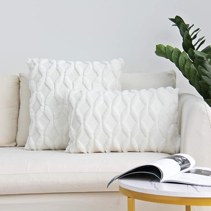 Pack of 2 Bundle Throw Pillow Wide Variety of Colors Size 18"x18", 12"x20" Options with Inserts (White)