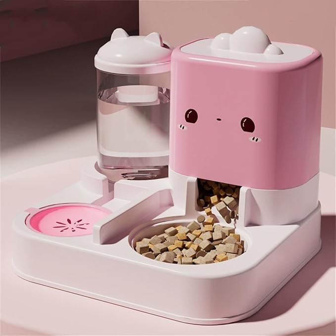 Pet Automatic Feeder Cat Dog Feeding Bowl Food Water Dispenser with Refillable Storage Container Large Capacity Rabbit Feeder Watering Bowls (Pink)