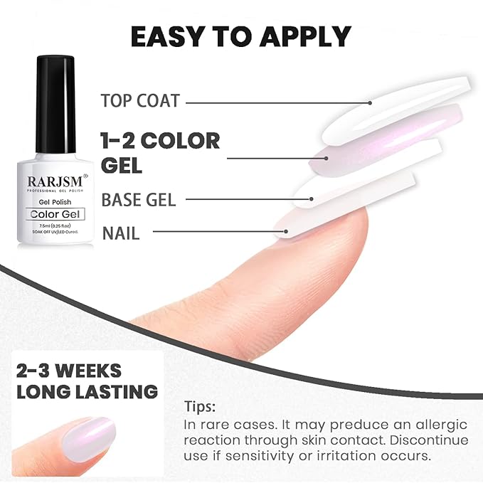 RARJSM Pearl Gel Nail Polish Set Clear Shell Glitter Gel Polish 6 Colors Pearlescent Pink White Blue Purple Silver Gold Shimmer Mermaid Swirl Thread Effect Soak Off Curing Requires Home Salon