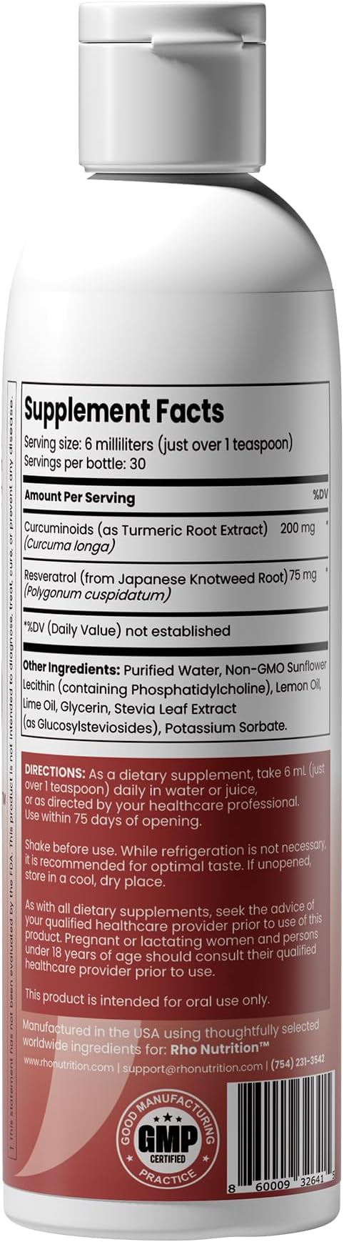 Rho Nutrition Liposomal Curcumin + Resveratrol (3 Pack) – Ultra High Absorption Liquid Curcumin Supplement – Promotes Joint Comfort, Mobility, Cellular Health and Overall Well-Being