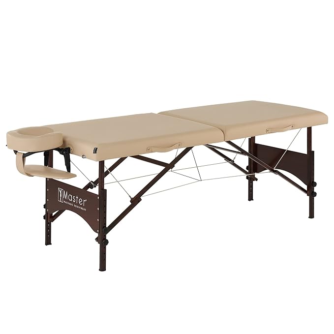 Master Massage Argo 28" Portable Massage Table with Walnut Legs – Spa Bed, Lash Table, Tattoo Bed, Beauty Bed – Cream