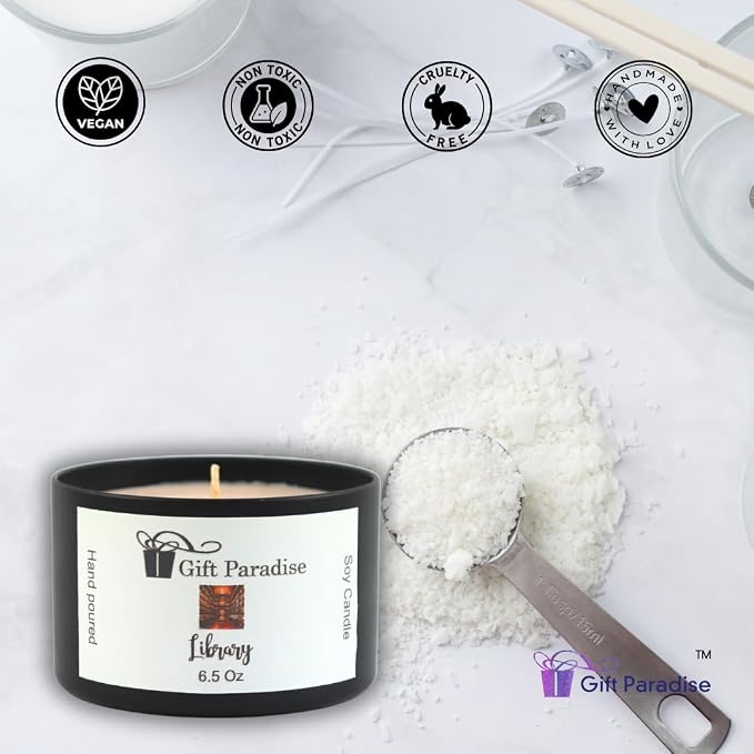 Gift Paradise® Library Soy Wax Candle – 6.5 oz Black Metal Tin with Cotton Wick | Antique Sandalwood, Aged Books & Ancient Alexandria Scent | Hand-Poured Long-Lasting Home Fragrance