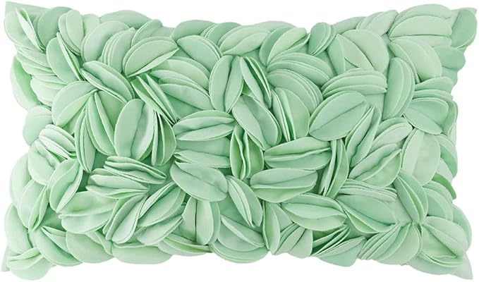 KINGROSE Luxury Solid 3D Flower Throw Pillow Cover, Mint Green, 12x20 Inch | Soft Velvet Pillowcase, Decorative Cushion Cover for Home Sofa Couch Bedroom Summer