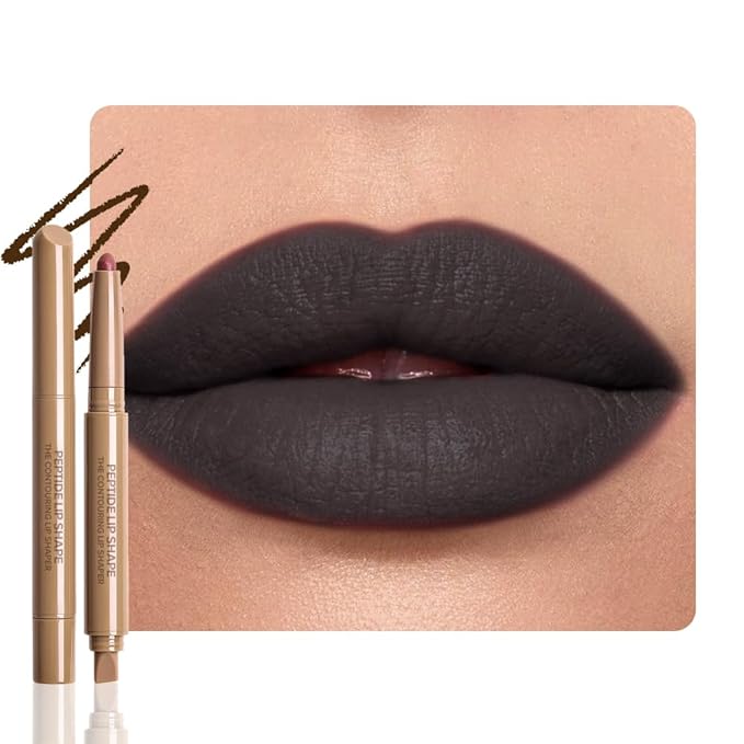 SUAKE Plump Matt Lipstick Lipliner Pencil Pack,Waterproof Crayon with Silicone Smudger for Define Contours & Sculpting Lip, Longwear Moisture Smooth Creamy Formula for Lip Makeup-09 Deep Black