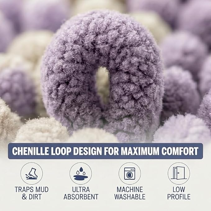 Muddy Mat® Super Absorbent Loop-Thread Chenille Dog Door Mat for Muddy Paws – Non-Slip, Machine Washable Indoor Entry Rug, Quick-Dry Pet Mat for Entryway – Lavender Sand 19"x30"