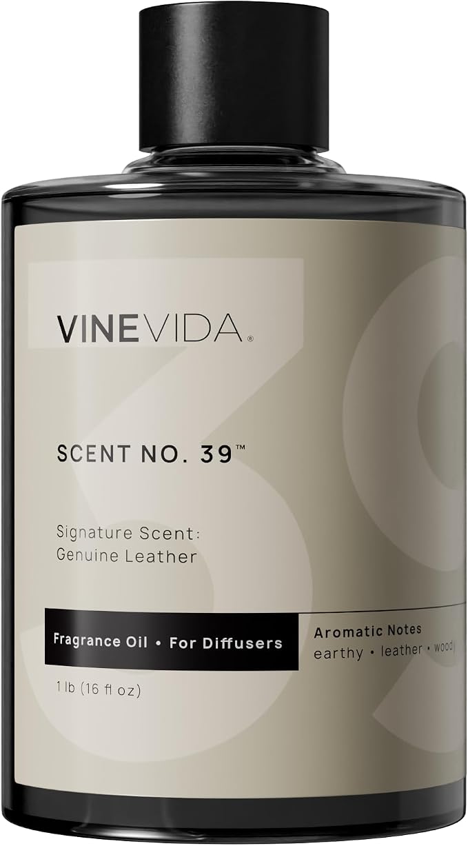 VINEVIDA Genuine Leather Fragrance Oil for Cold Air Diffusers, Essential Oils for Diffuser Oil Refill & Air Freshener Room Spray - 16 Fl Oz