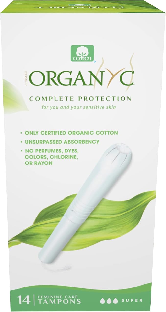 Organyc - 100% Certified Organic Cotton Tampons - Cardboard Applicator, Free from Chlorine, Perfumes, Rayon, and Chemicals. Super Flow, 14 Count (Pack of 6).