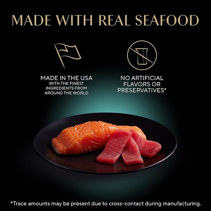 Sheba Perfect Portions Cuts Wet Cat Food, Salmon & Tuna, 2.6 oz, 12 ct, 2pk | Grain-free, Real salmon & tuna cuts in gravy, snap-peel-serve twin-pack trays, no fillers/artificial flavors, no corn or soy