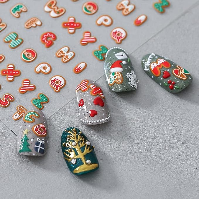 Christmas Nail Stickers for Nail Art, 5D Embossed Self-Adhesive Number Nail Decals, Nail Supplies Nail Art Design Accessories for Women and Girls Manicure DIY Decoration