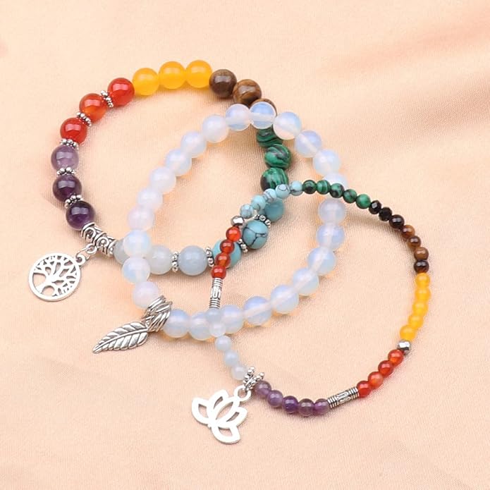 UEUC Tree of Life Yoga Healing Stone Bracelets,Multilayer Lotus Chakra Stone Reiki Bracelet Sets,Anxiety Crystal Natural Stone,for Women Stress Relief