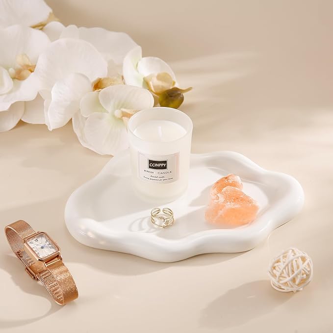 CCINPPY Ceramic Cloud Jewelry Tray Trinket Dish Key Bowl Nightstand Decor | Decorative Small Desk Tray Jewelry Plate Key Holder Bowl Cute Bedroom Room Decor Aesthetic, Gift for Women, White Large