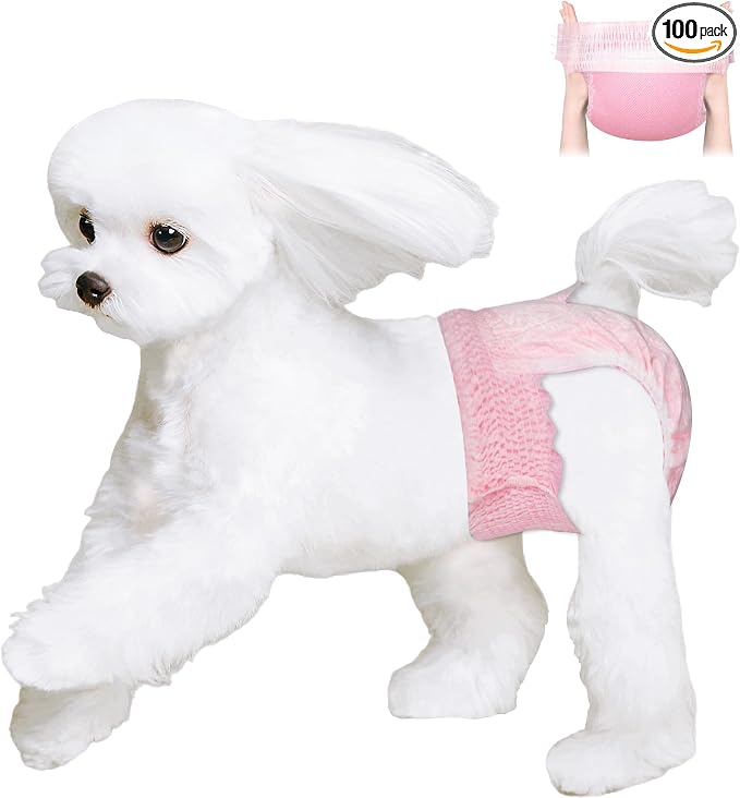Ambreview Disposable Dog Diapers Female, Just Pull It Up, XS 100 PCS | Doggie Diapers for Female Dogs • Strong Absorbency • Leak-Proof Protection • Ideal for Dogs in Heat, Senior & Disabled Dogs