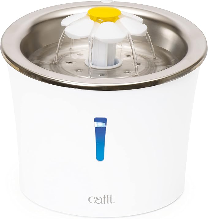 Catit Stainless Steel Flower Fountain with Triple Action Filter, 3 L | Cat Drinking Water Fountain