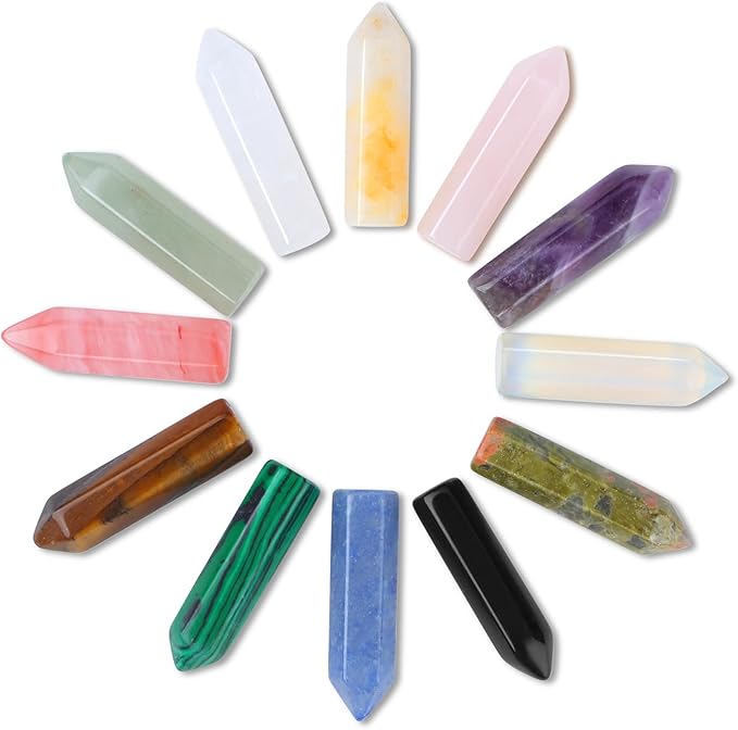 DUQGUHO Tower Crystals and Healing Stones 1 inch Crystal Tower Ornaments Set Energy Balancing Gemstones Meditation Polished Stone Christmas Ornaments Crystal Gifts for Women 12PCS