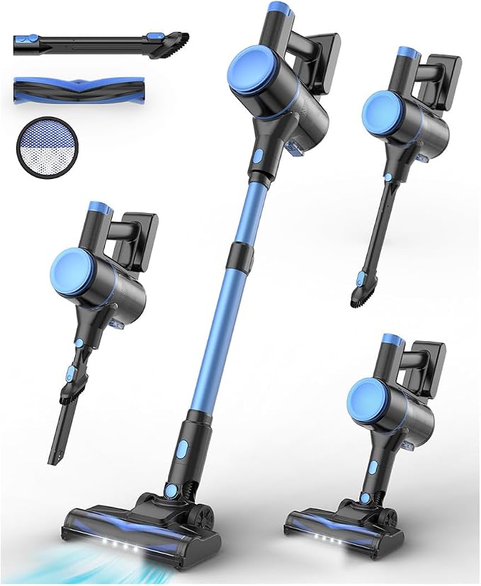 N8 Cordless Vacuum Cleaner,Lightweight Stick Vacuum with Powerful Suction,2200mAh Battery,40 Mins Runtime,Self-Standing, Rechargeable Vacuum Cleaners for Home Hardwood Floor Carpet Pet Hair (Cerulean)