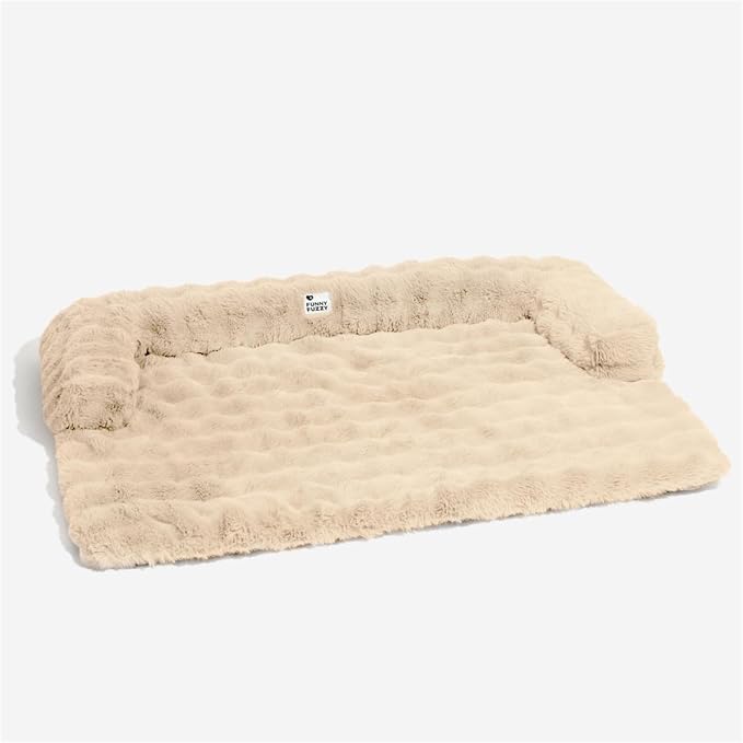 Dog Couch Bed, Calming Luxurious Pet Sofa Bed Cover Washable | Pet Mat for Medium Dogs and Cats, Faux Rabbit Fur, Raised Bolster, Non-slip Bottom, 31.5"×25.5"×4.7", Coffee
