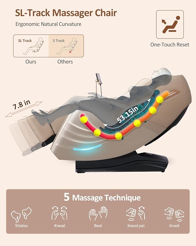 RELX Massage Chair Full Body, 20 Modes Zero Gravity SL-Track Shiatsu Massage Chair Built-in Heat System, Airbag Massage with Body Scan, Deep Yoga Stretch, Calfrest Extension and AI Control(Cream)