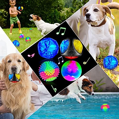 Sumind 4 Pieces Light up Squeaky Dog Balls LED Flashing Light up Ball for Aggressive Chewers Glow in the Dark Flashing Ball Pet Squeaky Toy Bounce Activated Toy for Medium Small Dogs Gift