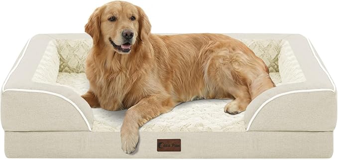 Waterproof Orthopedic Dog Bed for Extra Large Dogs, 42x30in, Beige | Orthopedic Foam Eases Joint Pressure, Bolsters Supports Head And Neck, Washable Pet Beds, Removable Cover, Non-Slip Bottom