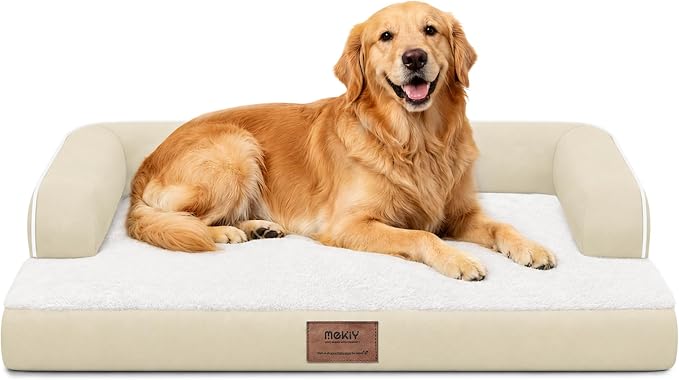Orthopedic Washable Dog Bed with Bolster for Medium to Large Dogs | Pillow Support for Neck Relief, Egg Crate Foam, Waterproof Liner, Anti-Slip Bottom, Removable Bolster Cover, 36 x 27 Inch