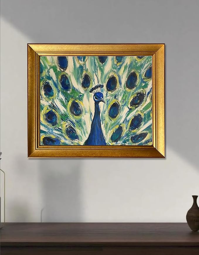 Vintage Gold Framed Canvas Wall Art Peacock Oil Painting Bird Boho Artworks for Bedroom Living Room Bathroom
