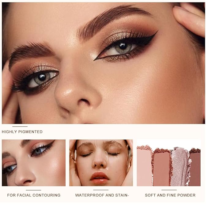 6 Colors Shimmer Eyeshadow Palette with Mirror, Neutral Nude Eye Shadow Matte & Glitter Shades Highly Pigmented Blendable Waterproof Long-Lasting Natural Smokey Eye Makeup Palette for Women 8#
