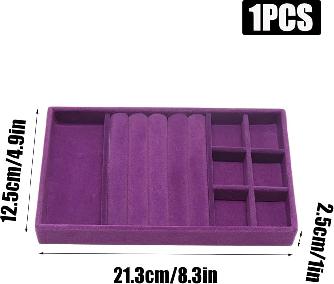 Velvet Jewelry Trays for Drawers, Purple 3-in-1 | Stackable Jewelry Drawer Organizer, Ring Earring Necklace Bracelet Organizer Storage Display Tray with Removable Dividers