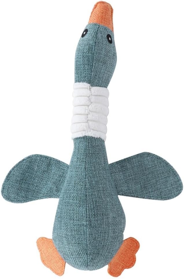 Squeaky Goose Dog Toy, Cotton Linen Blend Chew Toy for Small Medium Dogs and Cats, Interactive Play Toy with Teeth Cleaning Function(Blue)