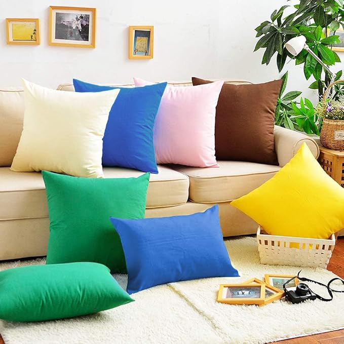 Thmyo 4-Pack 100% Cotton Comfortable Solid Decorative Throw Pillow Case Square Cushion Cover Pillowcase Sublimation Blank Pillow Covers DIY Throw Pillowcase for Sofa(18x18inch/45x45cm,Blue)