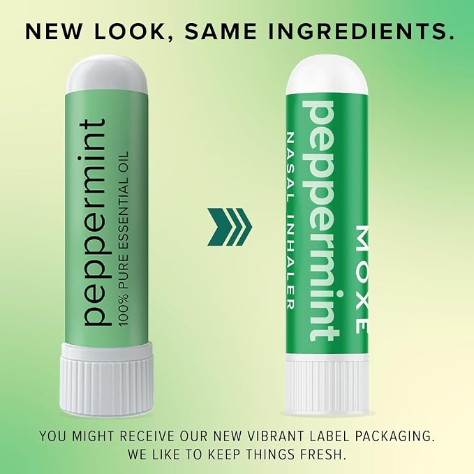 MOXE Peppermint Essential Oil Nasal Inhaler, Therapeutic No-Mess Aromatherapy, Cooling, Refreshing, Invigorating, Uplifts Mood and Positivity, Pure and Undiluted, Made in USA (1 Pack)