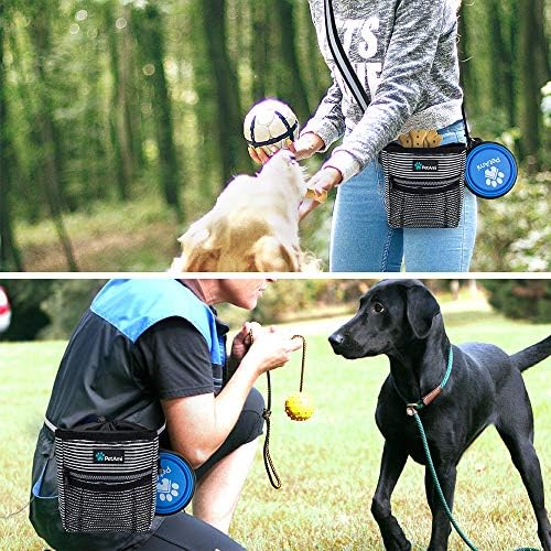 PetAmi Dog Treat Pouch, Pet Treat Pouch For Training, Dog Walking Bag Holder for Kibbles, Pet Food Toy, Dog Trainer Essentials Supplies, Poop Bag Dispenser, 3 Ways to Wear (Black Stripes)