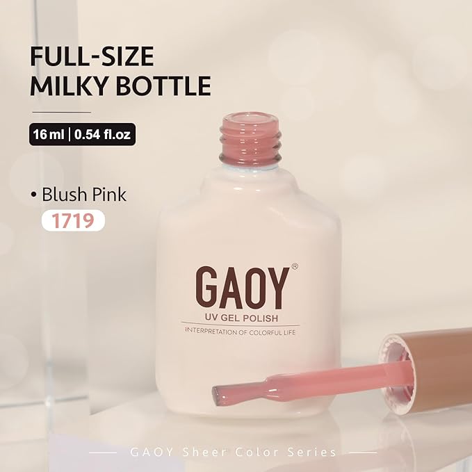 GAOY Jelly Nude Gel Nail Polish, 16ml Sheer Pink Translucent Gel Polish, UV Light Cure for Nail Art DIY, 1719 Blush Pink