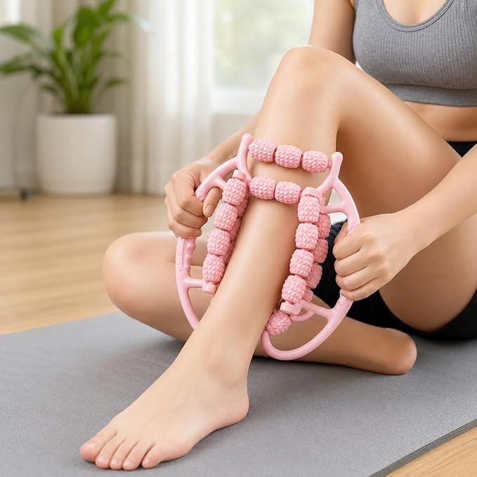 29-Wheel Leg Roller Massager, Manual Muscle Roller Tool for Calves, Thighs and Arms, Pink