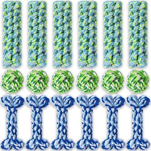 18 Pcs Dog Rope Toys Set Interactive Chew Balls Toys for Aggressive Chewers Large Medium Small Dogs Pet Puppy Teeth Cleaning Fun Training Birthday Gifts Blue Green