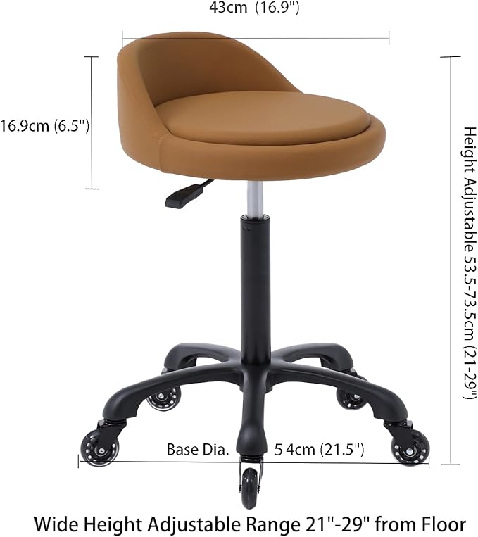Rolling Salon Stool Chair with Back Support Hydaulic Height Adjustable on Swivel Wheels Heavy Duty for Hair Cutting Esthetician Tatto Beauty Spa Bar Lab Clinic Kitchen Office Home (Camel)
