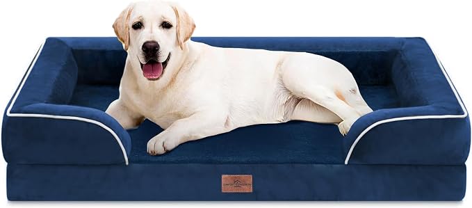 Comfort Expression Waterproof Orthopedic Dog Beds for Extra Large Dog | Supportive Egg Crate Foam XL Dog Bed with Removable Bolster, Dog Couch with Washable Cover & Non-Slip Bottom, 45x35 Inch