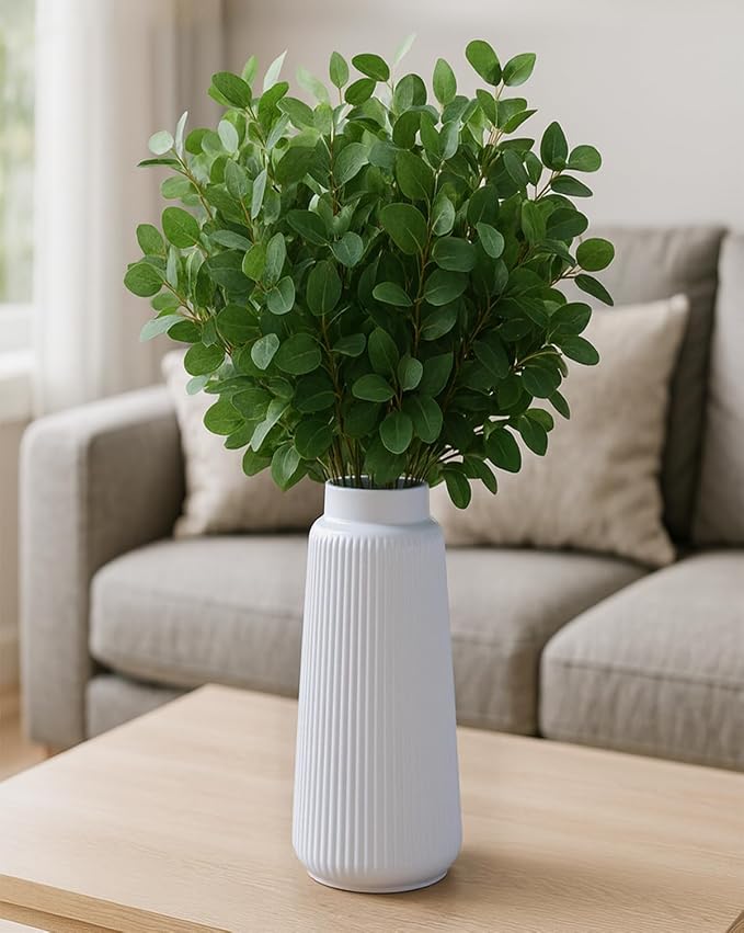 White Ceramic Vase, 8 Inch Conical Flower Vase with Narrow Mouth for Pampas Grass, Modern Tapered Decorative Vase for Home Decor, Living Room Table, Shelf