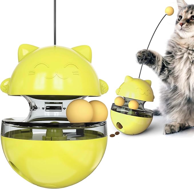 Interactive Cat Toy for Indoor Cats Wobble Treat Dispenser Ball(Yellow)