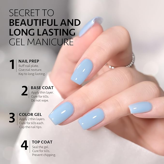 GAOY Light Blue Gel Nail Polish, 16ml Soak Off Gel Polish, UV Light Cure for Nail Art DIY Manicure at Home, 2448 Calm Breeze