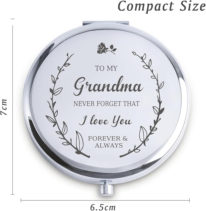 Grandma Gifts from Granddaughter Grandson, Personalized Gift for Grandma Grandmother, Custom Compact Mirror, Goodie Bag & Basket Stuffers for Valentines Day, Mothers Day, Birthday, Wedding